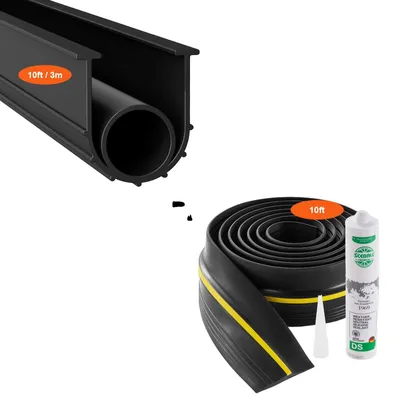 Image de VEVOR Kit d'étanchéité pour seuils de portes de garage et parties inférieures 3 m en forme de U + joint torique, bande d'étanchéité universelle en PVC pour parties inférieures de portes de garage
