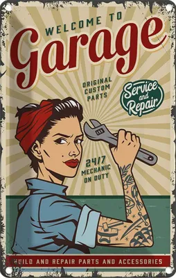 Produktbild von vianmo Blechschild 18x12 cm Pinup welcome Garage service 24/7 Pin Up