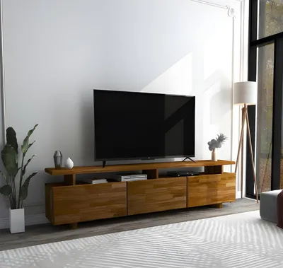 Obrázok produktu pre Tmavohnedý TV stolík Príborník do obývačky Robustný nábytok s nízkou doskou
