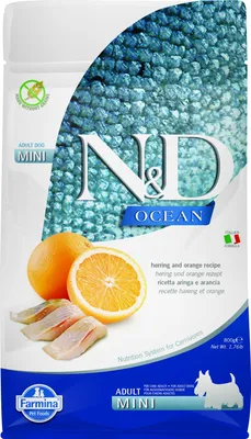 Imagen del producto de N&D OCEAN DOG, alimento para perros adultos de raza pequeña, sabor a arenque y naranja, 800g