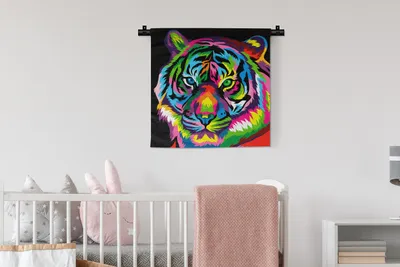 Produktbild von MuchoWow® Wandteppich Wandbehang Tiger - Regenbogen - Schwarz 60x60 cm Tapisserie Dekoration Wandtuch - Dekorationen - Wand Decke