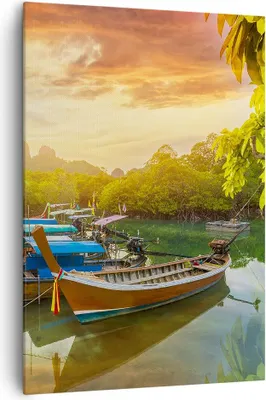 Produktbild von Bild auf Leinwand - Leinwandbild - Einteilig - Berge Boot Wasser - 70x100cm - Wand Bild - Wanddeko - Wandbilder - Leinwanddruck - Wanddekoration - Leinwand bilder - Wandbild - PA70x100-4003