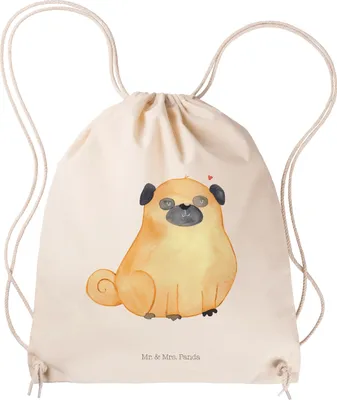 Produktbild von Mr. & Mrs. Panda Jutebeutel Mops - Transparent - Geschenk, beutelrucksack, Liebe, Hund, Hundeliebe, Sprüche, wander rucksack, Knuffig, Sportbeutel, Turnbeutel