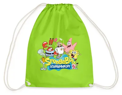 Produktbild von Spreadshirt SpongeBob Schwammkopf Logo Patrick Thaddäus Krabs Turnbeutel, One size, Neongrün