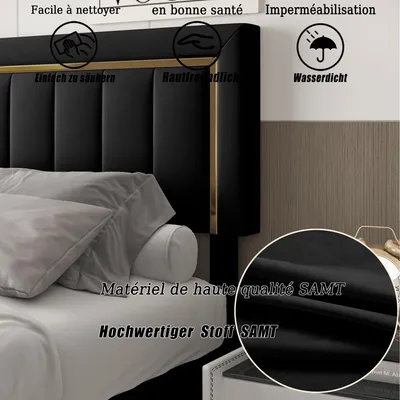 Produktbild von Polsterbett 140x200 cm,Boxspringbett 140x200,mit Lattenrost,Doppelbett,Jugendbett, Samt Stoff,Schwarz