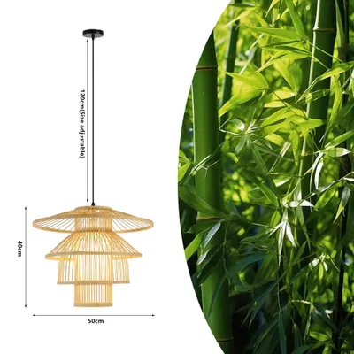 Zdjęcie produktu dla Immax BOHO PINCHOS – designerska lampa wisząca, średnica 50 cm, E27, drewno bambusowe