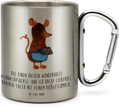 Produktbild von Mr. & Mrs. Panda Thermobecher Maus Kekse - Transparent - Geschenk, Isolierbecher, Weihnachten, Plätzchen, Backen, Winter, Teetasse, Edelstahlbecher, Edelstahl