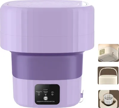 Produktbild von Waschmaschine, tragbare, faltbare Reisewaschmaschine mit 9 l Fassungsvermögen, kleine Waschmaschine mit blauem Licht und Ablaufkorb