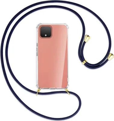 Produktbild von Handykette Backcover-Schutzhülle mit Band (Metall goldfarben) für Google Pixel 4 XL - dunkelblau