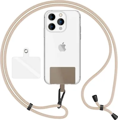 Produktbild von HoldMe Air Edition - Universal Lanyard mit 2 Pads & Karabinerhaken (matt-schwarz) - 160cm Handyband zum Umhängen -  Weiß Beige