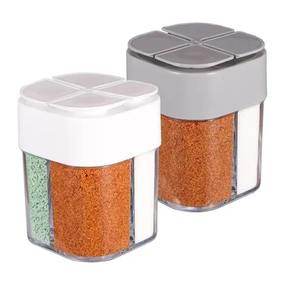Produktbild von 4-Fächer Gewürzdosenset, Klappdeckel, 8,5×6,5×6,5 cm,für Küche, Outdoor, Camping, Picknick, BBQ, Lebensmittel sicher und praktisch(2pcs)