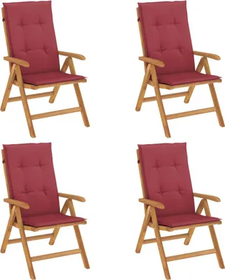 Productafbeelding van vidaXL Verstelbare klapstoelen met kussens, 4-delig, massief teakhout
