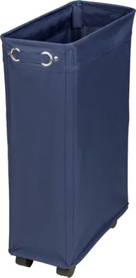Produktbild von WENKO Wäschesammler Mod. Corno Navy, schmaler Wäschekorb mit vier leichtgängigen Rollen, Wäschetruhe aus 100% Polyester, Fassungsvermögen 43 L, (B x H x T): 18,5 x 60 x 40 cm