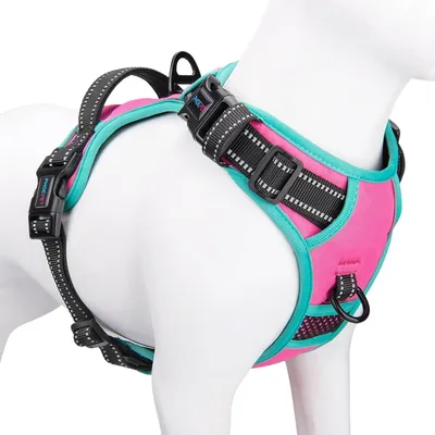 Produktbild von Verstellbares Hundegeschirr für mittlere/große Hunde mit gepolstertem Griff, reflektierend, Rosa, L