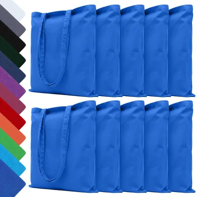 Produktbild von EllaTex 10er Set Baumwolltaschen 38x42 cm – Stoffbeutel aus 100% Baumwolle mit langen Henkeln, in Farbe: Blau