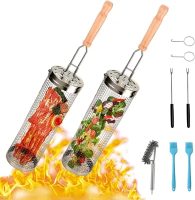 Obrázok produktu pre Grilovací kôš nerez 2 ks, na mäso a zeleninu, vrátane príslušenstva, pre grilovanie