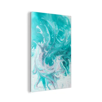 Obrázok produktu pre MuchoWow® Sklenené obrazy - Obrazy na stenu - Foto na skle Akvarel - Olejová farba - Tyrkysová - Biela 60x90cm Nástenná dekorácia zo skla - akrylový sklenený