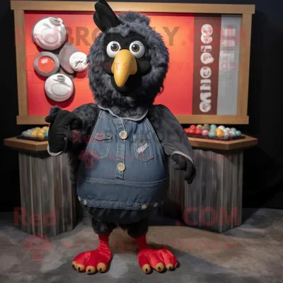 Produktbild von Schwarzes REDBROKOLY Huhn Maskottchen Kostüm gekleidet in ein Chambray-Hemd und Geldbörsen