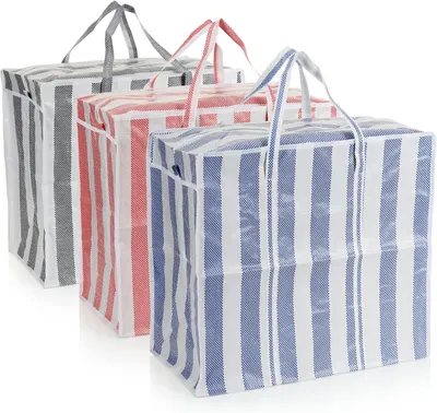 Produktbild von Sonstige Tasche COM-FOUR 3x Einkaufstasche Jumbo - Plastiktüten gestreift - XL Einkaufstaschen - Strandtaschen für Badeutensilien - Einkaufstasche für
