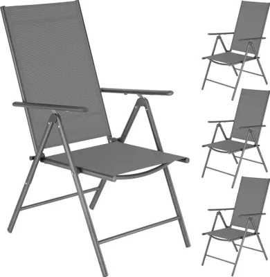 Image de Chaises de jardin pliantes avec dossier réglable, en tissu maillé - gris anthracite, Lot de 4