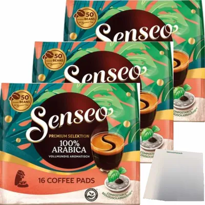 Produktbild von Senseo Pad Premium Selektion 16 Kaffeepads 3er Pack (3x111g Packung) + usy Block