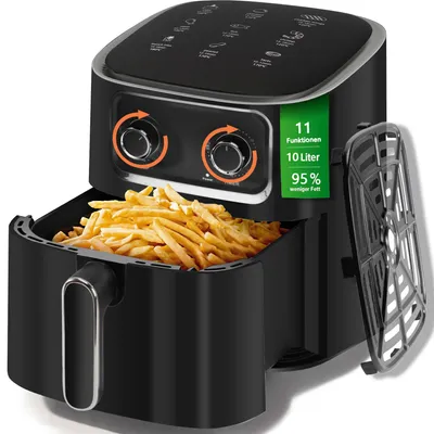 Produktbild von Heißluftfritteuse 10L, Airfryer ohne Öl, 2400W Heissluftfriteuse, Timer, Antihaft-Frittierkorb, leicht zu reinigen, Einstellbare Zeit/Temperatur