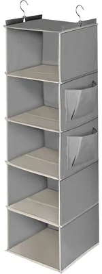 Produktbild von Hängender Kleiderschrank-Organizer mit 5 Fächern, faltbarer Kleiderschrank-Organizer mit Metallhaken – Grau