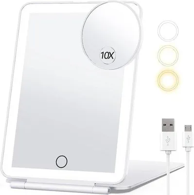 Produktbild von Reise Make-up Spiegel mit LED-Licht, 3 Farben, Touch-Screen, weiß