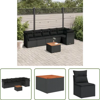 Produktbild von The Living Store 7-tlg. Garten-Sofagarnitur mit Kissen Schwarz Poly Rattan