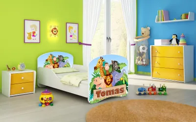 Produktbild von ACMA I Jugendbett Kinderbett Junior-Bett Komplett-Set mit Matratze Lattenrost Weiß 02 Animals Name 180x80