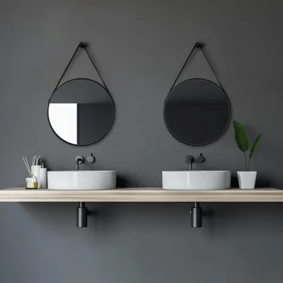 Immagine prodotto di Specchio rotondo - Ø 50 cm - Nero opaco - Cornice in alluminio - Da appendere