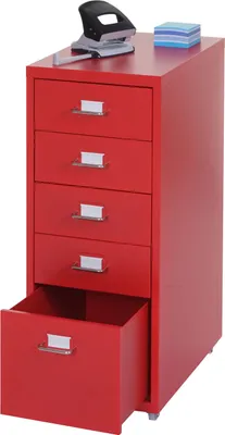 Immagine prodotto di Carrello Boston T851, cassettiera in acciaio, 69x28x41cm 5 cassetti ~ rosso