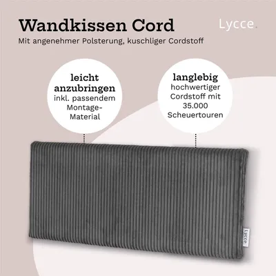 Image de Coussin mural Lycce en velours côtelé – Tête de lit rembourrée et coussin de dossier pour banc | Confortable et stable | Montage facile | Panneaux muraux rembourrés | Chambre à coucher et salon | Velours côtelé, couleur : gris foncé