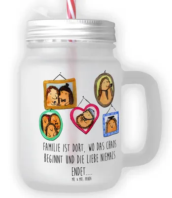 Produktbild von Mr. & Mrs. Panda Cocktailglas Igel Familie - Transparent - Geschenk, Muttertag, Glas, Bilder, Trinkglas, Schwester, Mama, Mason Jar, Trinkgefäß, mit deckel, Glück, Bruder