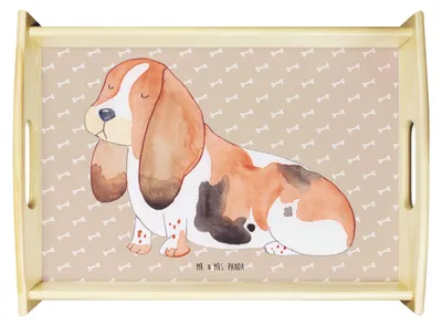 Produktbild von Mr. & Mrs. Panda Serviertablett Hund Basset Hound - Hundeglück - Geschenk, Bett-Tablett, Süß, Servier Tablett, Snack, Sprüche, Holztablett