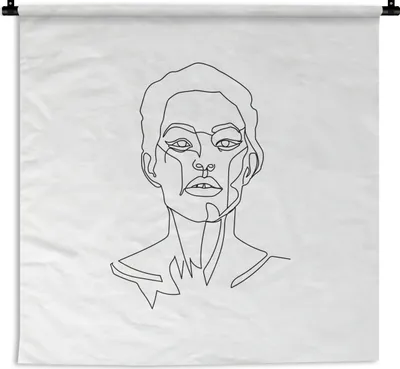 Produktbild von MuchoWow® Wandteppich Wandbehang Linienkunst - Frau - Abstrakt 120x120 cm Tapisserie Dekoration Wandtuch - Modern - Baumwollgewebe