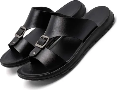 Produktbild von INF Herren Kunstleder Pantoletten Atmungsaktive Strandschuhe Mehrere Farben Schwarz 47
