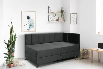 Produktbild von Jugendbett Einzelbett Eryk Boxspringbett mit Matratze Kinderbett Bettkasten 100 x 200 cm Rechts Paris 165 – grau