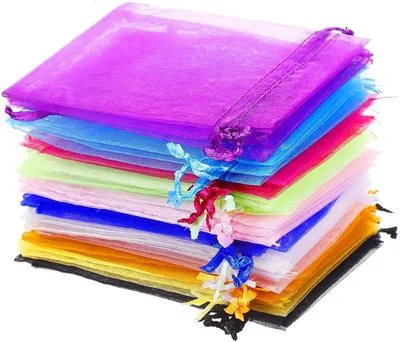 Produktbild von 60 Stück Organzasäckchen in 12 Farben, Schmuckbeutel aus Organza, 9 x 12 cm