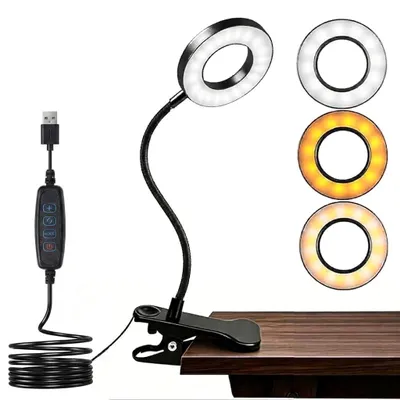 Zdjęcie produktu dla Lampa biurkowa LED z zaciskiem, elastyczna, obrotowa o 360 stopni, lampka do czytania, z zaciskiem, 3 tryby oświetlenia