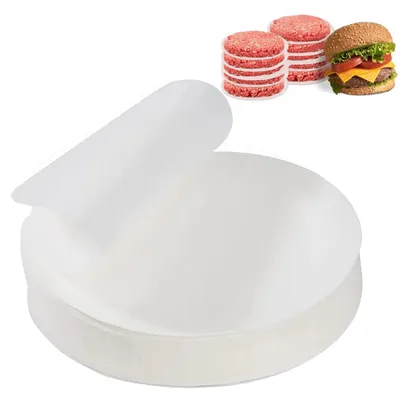 Image de 500 feuilles de papier pour hamburgers, papier de cuisson rond, revêtement antiadhésif, feuilles de papier de cuisson pour moules à hamburgers, résistant à la graisse, 12 cm