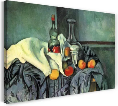 Produktbild von Leinwandbild (80x60cm): Paul Cézanne - Stillleben Pfefferminzflasche, echter Holz-Keilrahmen inkl. Aufhänger, handgefertigt in Deutschland