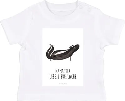 Produktbild von Mr. & Mrs. Panda Babyshirt Stinktier Yoga 12. - 18. Monat - Weiß - Geschenk, Raubtier, Kinder Shirt, T-Shirt Baby, , Liebe, Lache, Wildtier, Top, Namaste