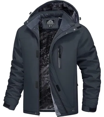 Produktbild von Herren Winterjacke Wasserdicht Warm Gefüttert Fleece Winddicht Outdoor Wanderjacke Abnehmbare Kapuze S Dunkelgrau