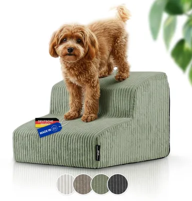 Image de Escalier pour chiens de petite taille avec coupe-tube | Fabriqué dans l'UE | Escalier pour animaux de compagnie avec base antidérapante | Escalier pour chat avec revêtement en velours lavable | Rampe pour chien avec rembourrage en mousse | 39 x 41 x 30 cm