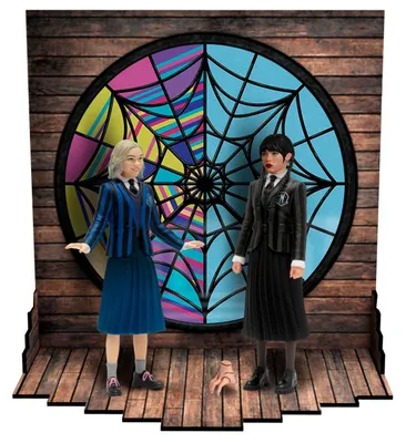 Productafbeelding van Mezco Wednesday – Wednesday & Enid, set van 2 actiefiguren van 9,5 cm met accessoires