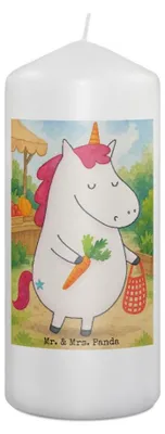 Produktbild von Mr. & Mrs. Panda Kerze Einhorn Vegan Design 19 x 8 cm - Weiß - Geschenk, Unicorn, Erinnerungskerze, Wachskerze, Bedruckte, Erinnerungslicht, Rohkost, Gesund essen, Leben