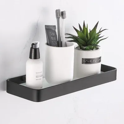 Image de Étagère murale noire en aluminium de 30 cm, capacité de charge de 10 kg