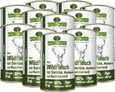 Produktbild von 12x410 g -  Schecker Nassfutter - Hundemenü Wildfleisch mit Gemüse und Waldbeeren