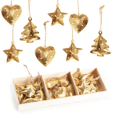 Weihnachts-Anhänger-Set Metall Gold 18 Stück 4 cm